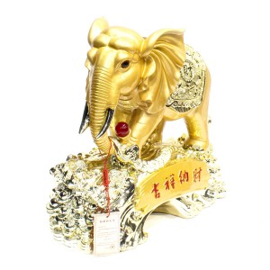 Poly Craft Golden Elephant Sculpture Standing On Treasure And Coins Chinese Inscriptions - CP2017/JM2-01