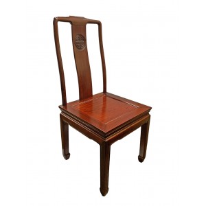 Carved Rosewood Oriental Dining Room Chair Longevity Symbol Dark Cheryy Red - LK-DCH01