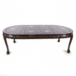 Chinese Rosewood 98" Oval Dining Set with Mother of Pearl Inlaid 98"  With Tiger Leg and Grapes Carving Design 11 Pc Set - DF-D010F/98