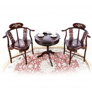 Dark Cherry Solid Rosewood Corner Round table and chairs with mother of pearls inlaid - LK74-000551A C1