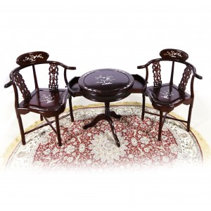 Dark Cherry Solid Rosewood Corner Round table and chairs with mother of pearls inlaid - LK74-000551A C1