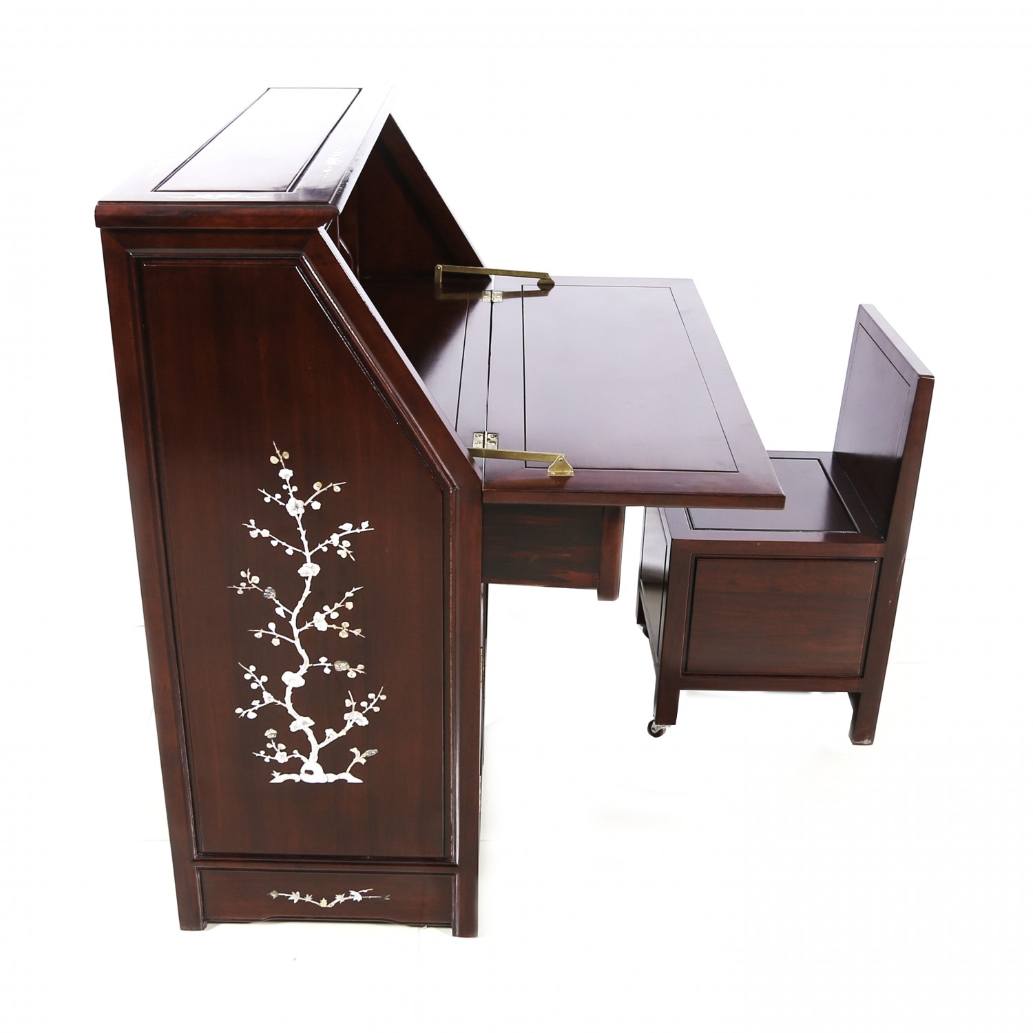 Solid Rosewood Mother of Pearl Inlaid Writing Desk With Hidden