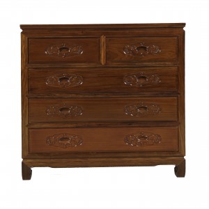 Natural Finish Solid Rosewood Chest of 5 Drawers Grape Carving with Drawer Pull - LK 01-000424