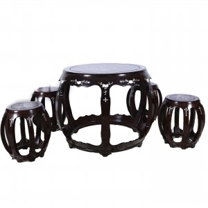 Solid Rosewood Drum Shape Coffee Table & Stool set - LK 20-000654A 5PCS/S