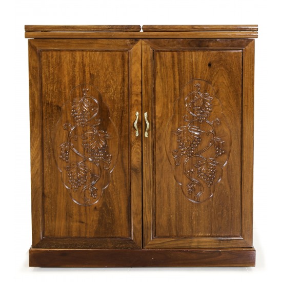 Solid Rosewood Flip Top Bar Cabinet Handmade Grape Carvings With Natural finish - LK02/000221