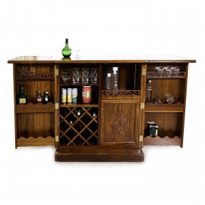 Solid Rosewood Flip Top Bar Cabinet Handmade Grape Carvings With Natural finish - LK02/000221