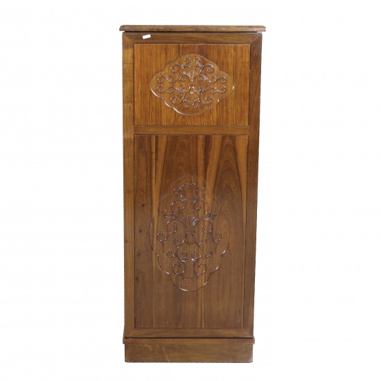 Solid Rosewood Compact Bar Cabinet On Wheels With French Flower Design Carvings Natural Wood Finish - LK CA14/H