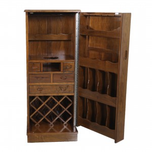 Solid Rosewood Compact Bar Cabinet On Wheels With French Flower Design Carvings Natural Wood Finish - LK CA14/H