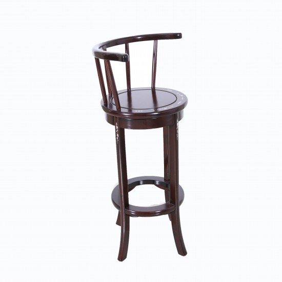 Solid Rosewood Mother of Pearl Inlaid Swivel Bar Stool with Armrest Dark Cherry - LK 20-000154