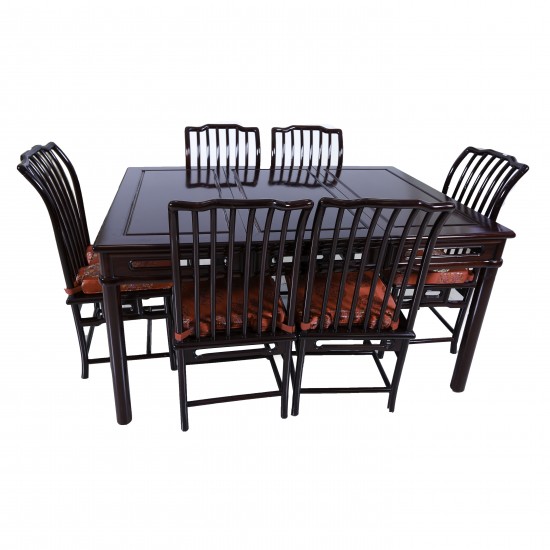 Dark Cherry Solid Rosewood Ming Style Dining set with 6 Chairs - DF-D021