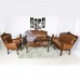 Solid Rosewood Sofa Set Upholstered In Luxurious  Genuine Leather 6 Pcs Set  Queen Anne Leg Design Natural Finish - LK69/001214/6