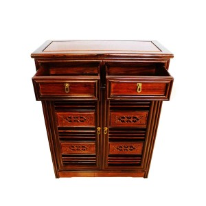 Solid Rosewood Shoe Cabinet Carved Cut Through Door Dark Cherry Color - LK239 C1