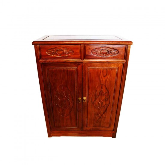 Solid Rosewood Shoe Cabinet Flower and Bird Design Natural Finish - LK10-000 III C1