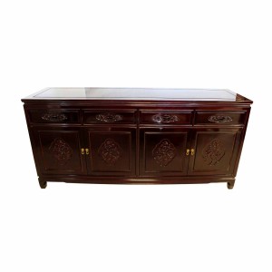 Rosewood Oriental Buffet Cabinet Dark Cherry Red Grape Carvings - 11-000321A