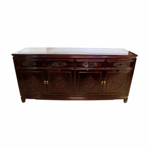 LK11-000321A 72''Rosewood Oriental Buffet Cabinet with Grapes Carvings and Dark Cherry Red Color