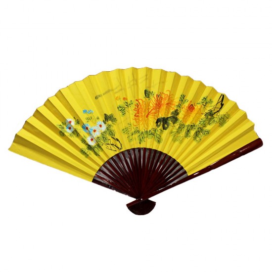 Oriental Beautiful Chinese Bamboo Silk Hand Folding Wall Blossom Scenery Yellow - CH FAN1