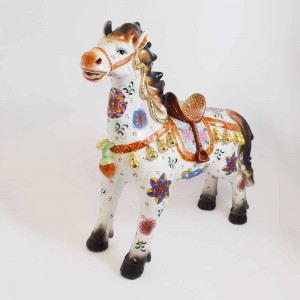 White Multicolored Fengshui 1.2 Ft Victory Horse with Wou Lu LK-15HS01