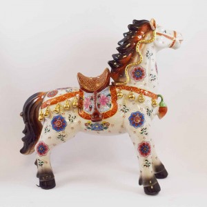White Multicolored Fengshui 1.4 Ft Victory Horse with Wou Lu 