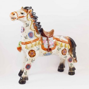 White Multicolored Fengshui 1.4 Ft Victory Horse with Wou Lu 