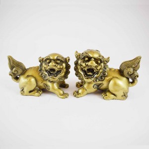 Feng Shui Pair Of Brass Fu Dogs Guardians Of Wealth And Negativity Good For Entrances Of Businesses And Homes  (A Symbol Of Loyalty And Guardianship)-YC-2FUD01