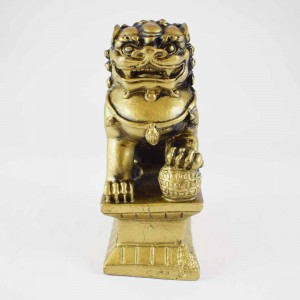 Feng Shui Pair Of Brass Fu Dogs Guardians Of Wealth With One Leg On Globe And Other On Small Fu Dog Repels Negativity & Protects Wealth,  Good For Entrances Of Businesses And Homes  YC-2FUD02