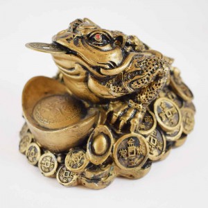 Medium Size Brass Wealthy Money Frog On Treasure & Huge Ingot (Wealth and Good Fortune)  YC-MEDFG03