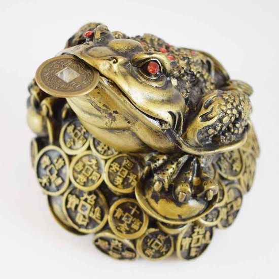 Medium Size Brass Wealthy Money Frog On Treasure & Legs on Ingot  (Wealth and Good Fortune)  YC-MEDFG04