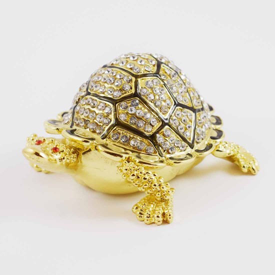 Hand painted Bejeweled Fengshui Tortoise with Diamonds and crystals Black & Gold Souvenir Home Decoration Gift Longevity  Symbol YHX-BKT01