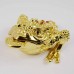 Hand painted 3 Legged Bejeweled Wish Fulfilling Money Frog Figurine Trinket Box Shiny Gold finish with Crystal Prosperity Symbol YHX-GDF02