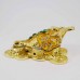 Hand painted 3 Legged Bejeweled Wish Fulfilling Money Frog Figurine on Coins Trinket Box Shiny Gold with Green Pearls on Back Prosperity Symbol YHX-GDF03