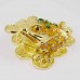 Hand painted 3 Legged Bejeweled Wish Fulfilling Money Frog Figurine on Coins Trinket Box Shiny Gold with Green Pearls on Back Prosperity Symbol YHX-GDF03
