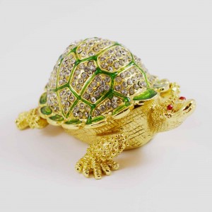 Hand painted Bejeweled Fengshui Tortoise with Diamonds and crystals Green & Gold Souvenir Home Decoration Gift Longevity  Symbol YHX-GNT02
