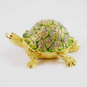 Hand painted Bejeweled Fengshui Tortoise with Diamonds and crystals Green & Gold Souvenir Home Decoration Gift Longevity  Symbol YHX-GNT02