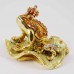 Hand painted Bejeweled Wish Fulfilling King Frog with Prince Frog Figurine on Water Lily Pad Trinket Box Gold Orange finish with pearls prosperity symbol YHX-GDRF04