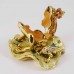 Hand painted Bejeweled Wish Fulfilling King Frog with Prince Frog Figurine on Water Lily Pad Trinket Box Gold Orange finish with pearls prosperity symbol YHX-GDRF04