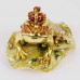 Hand painted Bejeweled Wish Fulfilling King Frog with Prince Frog Figurine on Water Lily Pad Trinket Box Gold Orange finish with pearls prosperity symbol YHX-GDRF04