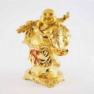 Handmade Shiny Golden Laughing Buddha Statue Holding Wealth Bag YXL-1001