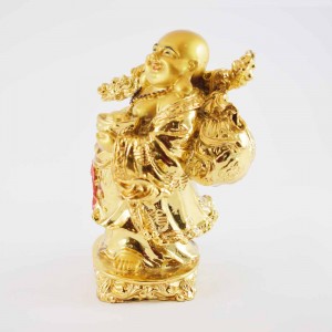 Handmade Shiny Golden Laughing Buddha Statue Holding Wealth Bag YXL-1001