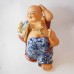 Big Size Porcelain Laughing Buddha in Blue robe with Fan and Ingot Lying on Wealth Bag Gold finishing CP16-SB