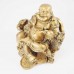 Dark Brass Color Poly Resin Laughing Buddha Sitting On Emperor Dragon Chair On Bed Of Coins Holding Money Bag And Ingot In Hand  YC-STB01