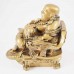 Dark Brass Color Poly Resin Laughing Buddha Sitting On Emperor Dragon Chair On Bed Of Coins Holding Money Bag And Ingot In Hand  YC-STB01