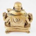 Dark Brass Color Poly Resin Laughing Buddha Sitting On Emperor Dragon Chair On Bed Of Coins Holding Money Bag And Ingot In Hand  YC-STB01