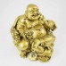 Bright Brass Color Poly Resin Laughing Buddha Sitting On Emperor Dragon Chair On Bed Of Coins Holding Money Bag And Ingot In Hand  YC-STB02