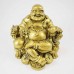 Bright Brass Color Poly Resin Laughing Buddha Sitting On Emperor Dragon Chair On Bed Of Coins Holding Money Bag And Ingot In Hand  YC-STB02