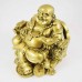 Bright Brass Color Poly Resin Laughing Buddha Sitting On Emperor Dragon Chair On Bed Of Coins Holding Money Bag And Ingot In Hand  YC-STB02