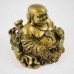 Dark Brass Color Poly Resin Two Face Laughing Buddha With Ingot And Health Symbol YC-STB04