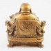 Huge Size Golden Laughing Buddha Statue On Emperor Golden Dragon Chair With Wealth Bag And Bed Of Coins At Feet YC-STBIGB01