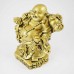 Brass Color Poly Resin Travelling Laughing Buddha On Base Holding Staff With Strings Of Treasure Bag Brings Prosperity Luck And Happiness YC-STNB01