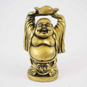 Brass Color Laughing Buddha with Elevated Ingot with both hands  YC-STNB02