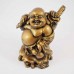 Brass Color Poly Resin Laughing Buddha With Wealth Bag On Staff And Bottle Guard  YC-STNB03